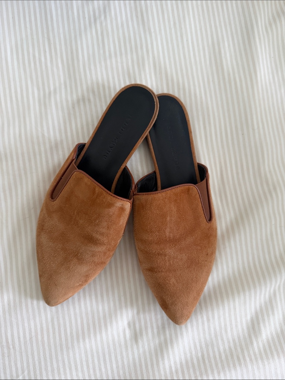 Jenni Kayne Pointed Suede Slide Mules in Brown